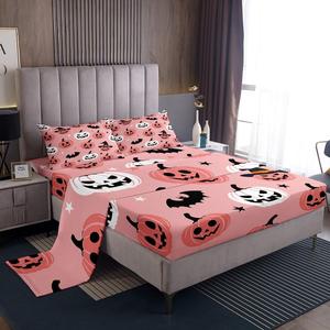 Erosebridal Готический комплект постельного белья с ведьмовскими шляпами, тыквами и силуэтами летучих мышей, милые звезды, хэллоуинский декор, Black Pink