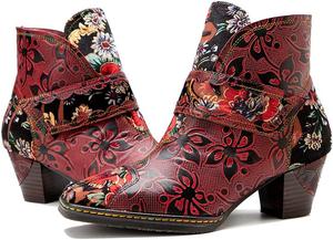 CrazycatZ womens Chunky Platform Heels, Red