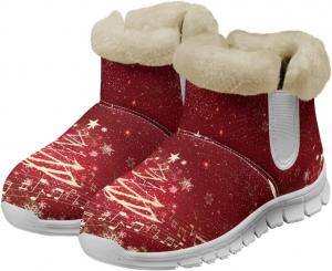 Зимние женские рождественские сапоги с меховой подкладкой, теплые и удобные, легкие, с противоскользящей подошвой, для дома и улицы Fuxowvby, Christmas Tree Print