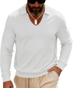 Мужская футболка с длинным рукавом и v-образным вырезом