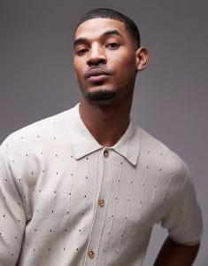 Рубашка-поло Topman с ажурной вязкой цвета «камень»