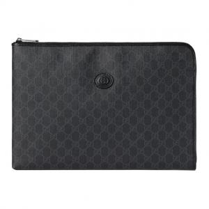 Сумка-портфель среднего размера унисекс черная с кожаной клатч-вставкой GUCCI