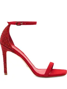 Босоножки на каблуке высотой 100 мм Nudistcurve Royale, украшенные кристаллами и жемчугом Stuart Weitzman, красный