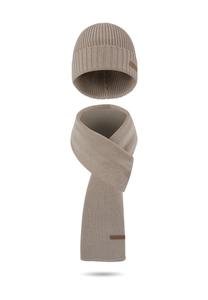 Зимний комплект из шерсти мериноса: шарфик и шапка гладкая Yuma normani, бежевый