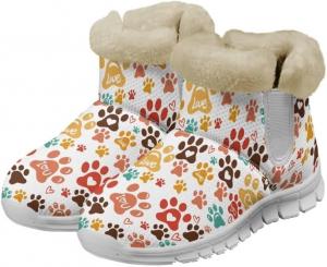 Женские теплые снежные ботинки Jeiento, удобные пушистые ботинки для треккинга, прогулок и бега, противоскользящие плоские ботинки, Color Heart-Shaped Dog Paw Print