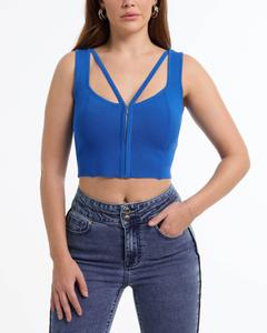 Женский топ-свитер с застежкой-молнией спереди BEBE, цвет diva blue