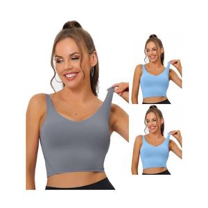 Набор из 3 женских удлиненных спортивных бюстгальтеров для йоги с мягкой подкладкой и средней поддержкой для тренировок и фитнеса ALLEGRA K, цвет Light Blue Light Gray