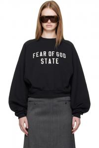 Fear Of God Essentials Черная флисовая толстовка с рукавами реглан и круглым вырезом