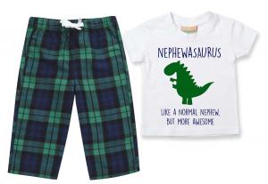 Пижама для племянника с динозавром, детский пижамный комплект с брюками в клетку, Рождественский комплект 60 SECOND MAKEOVER, зеленый