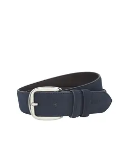 Мужской кожаный ремень с разрезом коричневого цвета Mirto, тёмно-синий