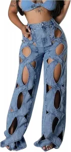 Джинсы для женщин Trendy Hollow Loose Fit с высокой посадкой
