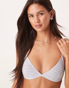 Текстурированный мини-бюстгальтер Orla с треугольными чашечками и оборкой нежно-голубого цвета Asos Design