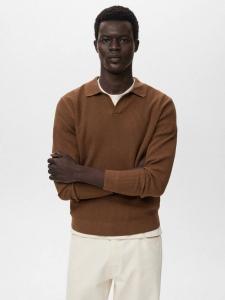 Длинная поло с длинными рукавами Antigua Regular Fit из хлопковой смеси Mango, Medium Brown