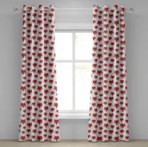 Штора на люверсах ABAKUHAUS Лиса, мультяшная хиппи-лиса красного цвета в очках и с пряжкой внутри круга из точек, декоративная, двухпанельная, 280 см x 175 см, мятно-зеленый, бежево-красный Abakuhaus