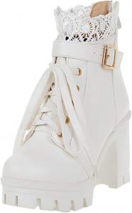 Готические платформенные ботинки для женщин, женские ботильоны на шнуровке с ковбойским стилем, массивные платформы на высоком каблуке, кружевные лолитные туфли для платьев, Хэллоуин, косплей, ведьмины туфли с молнией Generic, White