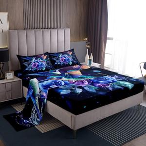 Erosebridal Комплект постельного белья Hummingbird с психоделическим принтом диких животных и цветов в сине-зеленой гамме, Multi 30