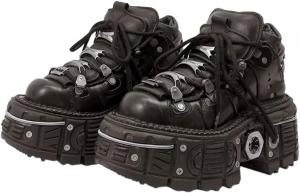 Ботинки с массивным каблуком и боковой молнией, шнуровкой, толстой подошвой и металлической платформой, готические ботильоны на щиколотку для женщин Lexamen, Black