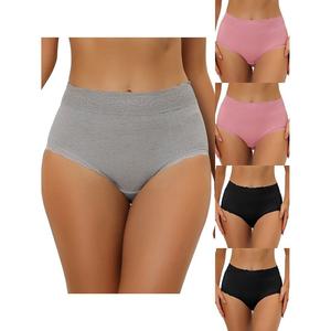 5 упаковок женского нижнего белья с высокой талией, удобные трусики в рубчик с кружевной отделкой, разноцветные ALLEGRA K, Bk Pk Gy