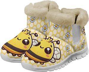 Женские зимние сапоги Howilath, утепленные ботильоны с флисовой и меховой подкладкой для путешествий и отдыха, Cute Cartoon Bee