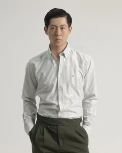 Мужская рубашка Oxford в полоску, комбинированная, из хлопка, приталенного кроя, зеленая PuroEgo