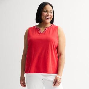 Плюс сайз майка с вышитым краем Croft & Barrow, цвет garden poppy