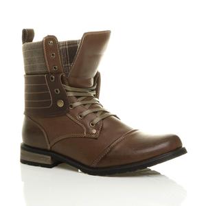 Байкерские ботильоны в стиле милитари на низком каблуке со шнуровкой AJVANI, коричневый