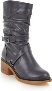 Женские модные байкерские ботинки VULTRO с пряжкой, из искусственной кожи, средние по голенищу, с массивным каблуком, ботинки для верховой езды, Grey