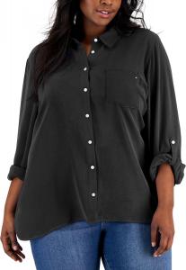 Женская рубашка Tommy Hilfiger с отворотами на рукавах и пуговицами, Black