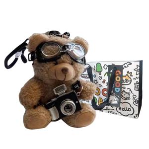 Очаровательный брелок-медвежонок с камерой, креативный и практичный плюшевый кукольный подвес, высота 11см Princess lovers, коричневый/мультиколор