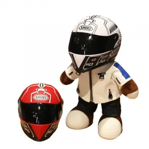 Мотоциклетный шлем медведь модные крутые гоночные плюшевые куклы плюшевая игрушка 28см высота AORUNJU, белый
