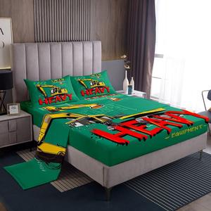 Erosebridal Комплект постельного белья с принтом строительной техники желто-зеленый мягкий люкс, Multi 01