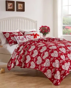 Комплект из двух предметов: покрывало Lovebirds Woven Matelasse, размер Twin Greenland Home Fashions, красный