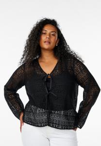 Кардиган Zizzi MIT ENMUSTER UND BINDEBÄNDERN, Black