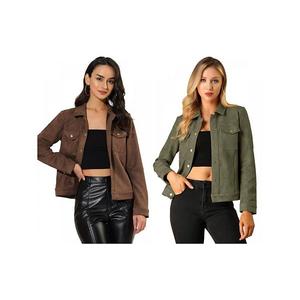 2 куртки женские с длинным рукавом в стиле мотоциклетной куртки из искусственной замши Inspire Chic, Coffee Army Green