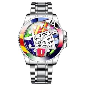 Часы с кварцевым механизмом и стальным ремешком унисекс разноцветный циферблат KANGOL