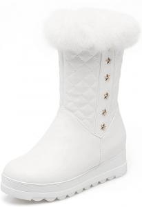 Женские зимние меховые ботинки до щиколотки, водонепроницаемые, с молнией, скрытая танкетка, средний каблук, теплые короткие ботильоны JOEUSTY, White-Fur Lined