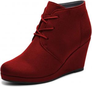 Женские ботильоны FOWT с закрытым носком, на шнуровке, с высоким каблуком и платформой, короткие, из искусственной замши, элегантные ретро, осенне-зимние, для вечеринок и повседневной носки, полный размер 4-15 США, Red