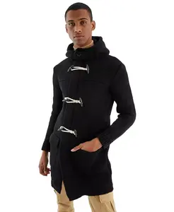 Мужское длинное кардиган-пальто с капюшоном и переключаемой застежкой Leif Nelson, черный