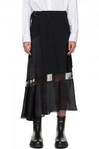 Юбка миди из костюмной ткани Sacai, черный