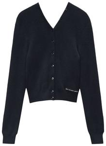 Вязаный кардиган Alexander Wang с логотипом, высоким воротником и пуговицами, черный