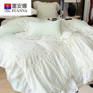 FUANNA Комплект постельного белья 1,5 м, 4 предмета, для одеяла 200x230 см, цвет Helina Green, шифон с кружевной отделкой