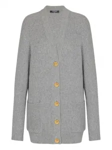 Кардиган в рубчик на пуговицах BALMAIN, серый