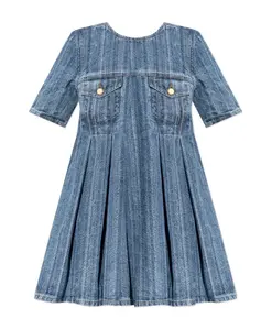 Полосатое джинсовое платье в складку Ganni, синий