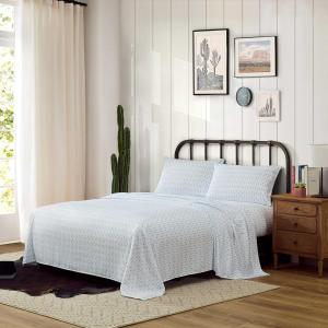 Wrangler Комплект постельного белья, синий в полоску с головой быка, размер 160x200 см, включает простыню, натяжную простыню и наволочки, мягкий и немнущийся, с глубокими карманами