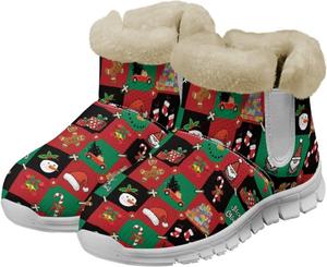 Женские зимние сапоги для Рождества с меховой подкладкой, теплые, удобные, легкие, противоскользящие, для бега, размеры США 6-12 Fuxowvby, Christmas Grid Print