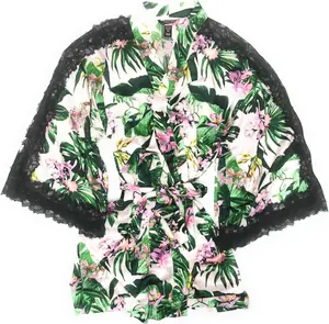 Халат Victoria's Secret Kimono Luxe из сатина и кружева, Green/Pink/Black
