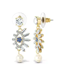 Женские серьги-подвески от сглаза - золотые серьги от сглаза с жемчугом и стразами Jessica Simpson, gold