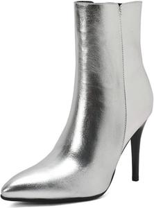 Женские ботильоны на высоком каблуке с заостренным носком, боковой молнией, водонепроницаемые, из лакированной кожи, байкерские, зимние, высокие каблуки, короткие для вечеринок, для прогулок Generic, Silver