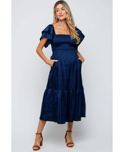 Платье-миди для беременных из атласа лесного зеленого цвета с рукавами-крылышками Pinkblush, Navy blue