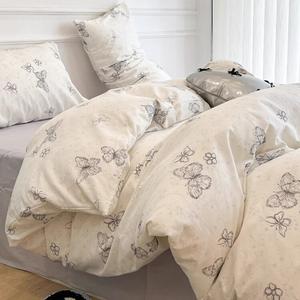 MUJI Комплект постельного белья на 1.8 м кровать, 4 предмета: пододеяльник 200*230 см, простыня, 2 наволочки, 100 г, эскиз бабочки